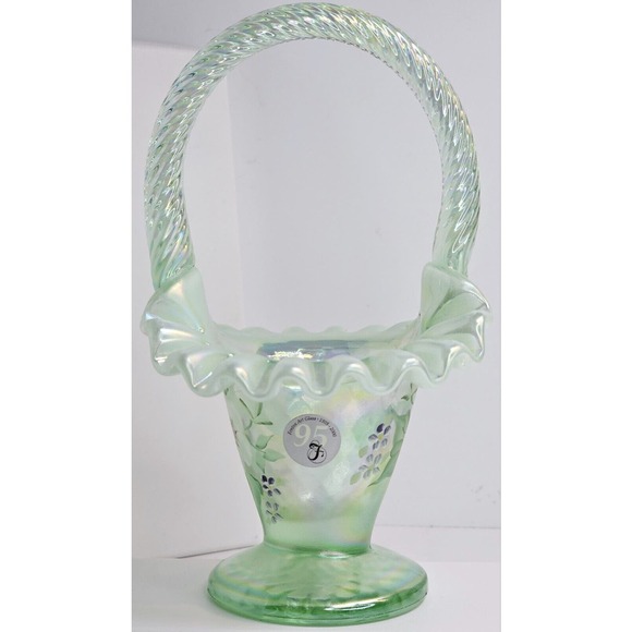 Fenton Vintage Hand Painted Glass Basket [Angels Blush] *Rare* - Picture 1 of 13